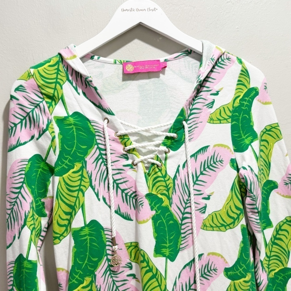 MACBETH COLLECTION Women’s Green Pink Coastal Prep Hooded Dress Cover-Up Size M - Picture 3 of 9